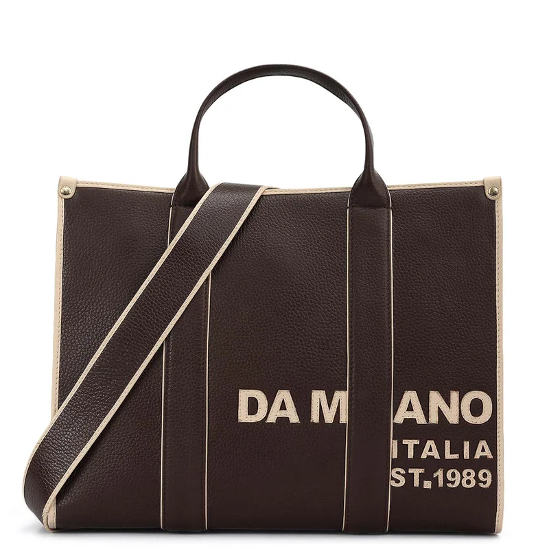 دا ميلانو حقيبة يد جلدية متوسطة - شوكولاتة